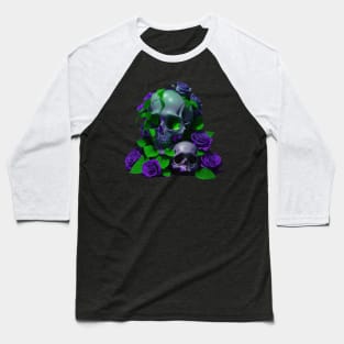 Aesthetic Skulls and Roses | Violet and Green Baseball T-Shirt